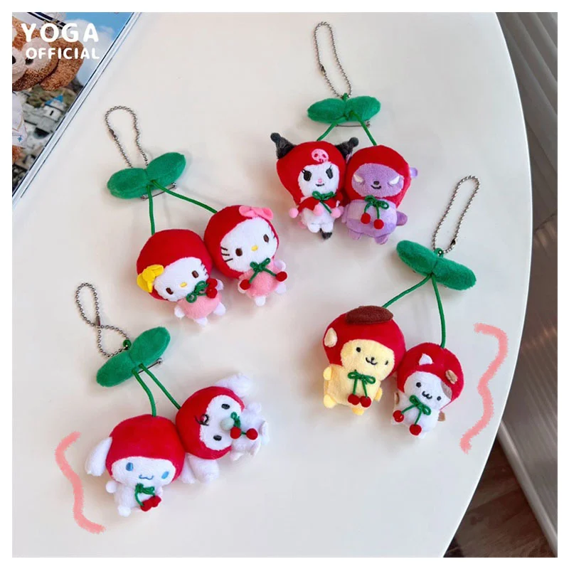 

Kawaii Anime Sanrioed Cherry Plush Toys Bag Pendant Cartoon Purin Dog Cinnamoroll Kuromi Kittys Cat Doll Keychain Girl Gifts