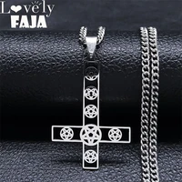 punk satan pentagram upside down cross necklace inverted cross pentacle stainless steel necklaces jewelry cruz invertida n4546s0