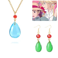 popular movie anime earrings necklace classic retro emerald earrings cos props ear clips no ear holes fashion drop necklace gift
