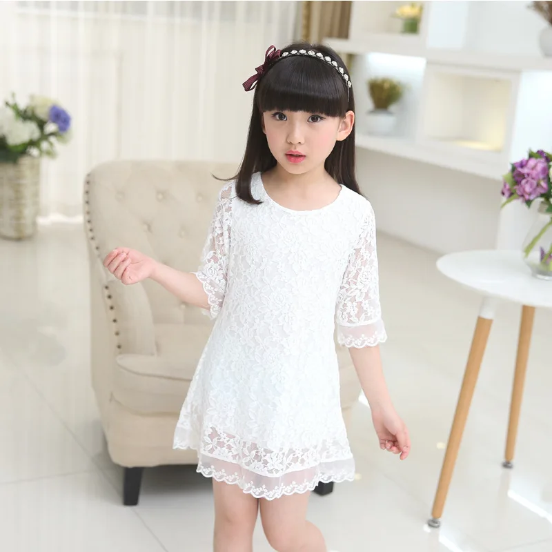 Kids 2023 new summer autumn lace dress white large size girls dress princess 3 4 6 8 10 12 14 16 18 years old baby girl clothes images - 6