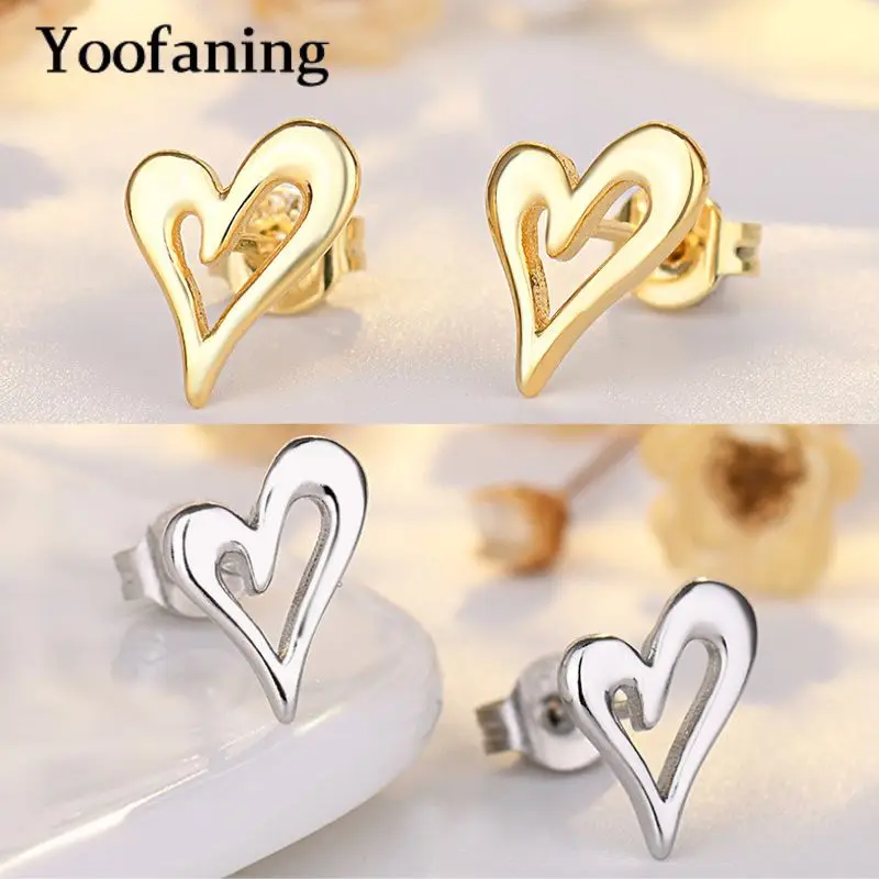 Женские серьги с полыми сердечками простые из стерлингового серебра 925 пробы