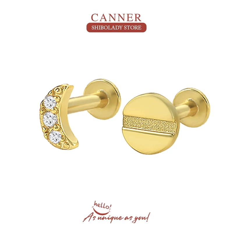 

CANNER Moon Zircon Earrings Silver 925 Earring For Women Stud Earrings Pendientes Dorados 18K Gold Ear Piercing Fine Jewelry