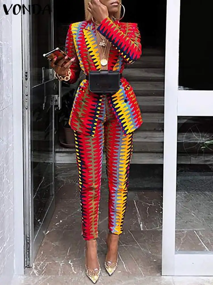 

Брючный костюм VONDA Женский стандартный, офисный деловой пиджак с отложным воротником и пуговицами, стильный Повседневный длинный брючный к...