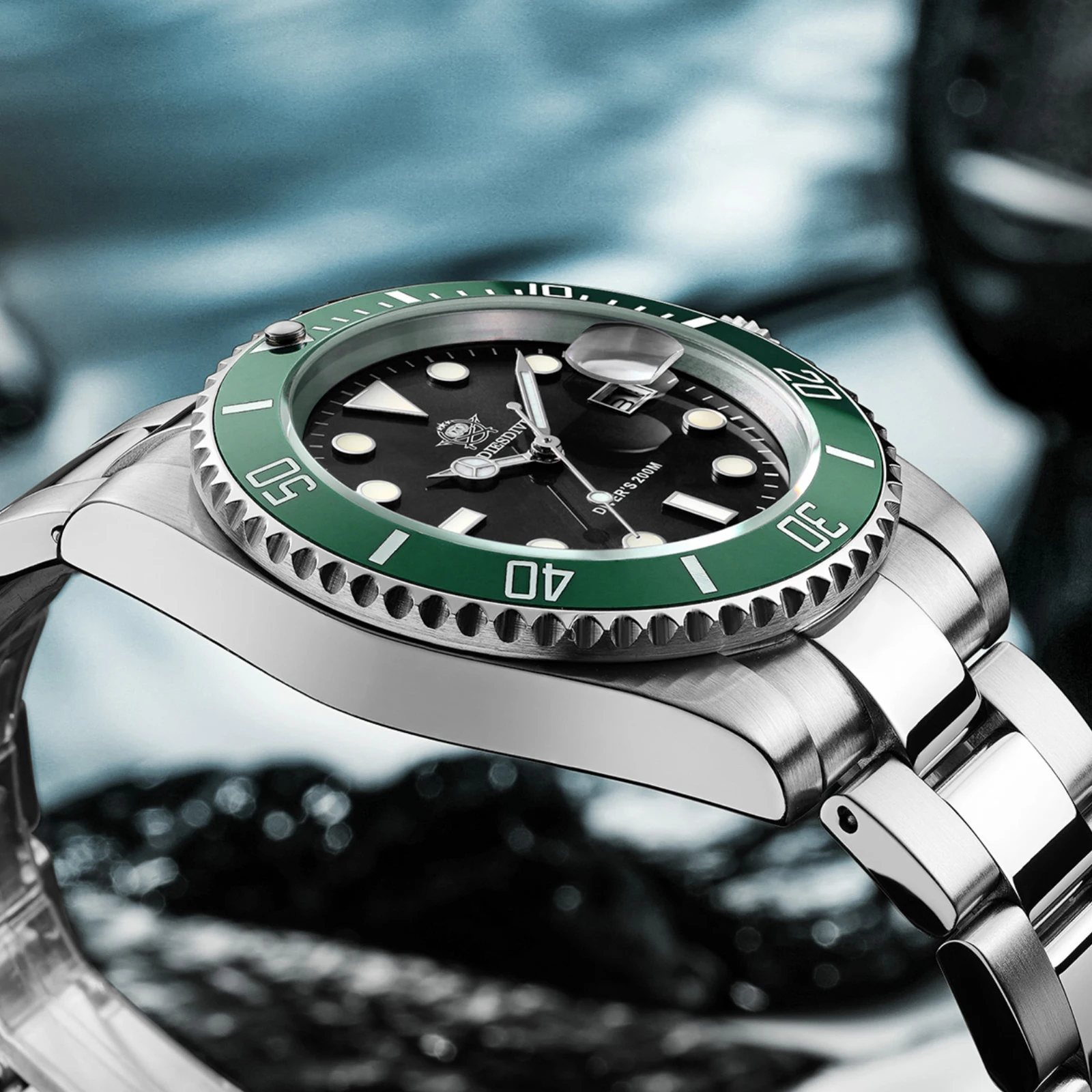 Фото ADDIESDIVE НОВЫЕ роскошные мужские кварцевые часы 200M Diver Watch BGW9, суперсветящийся керамический безель, деловые наручные часы из нержавеющей стали №2