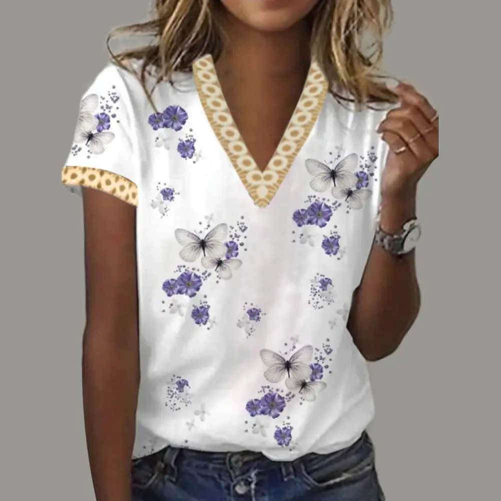 

Женская Кружевная футболка с V-образным вырезом и коротким рукавом