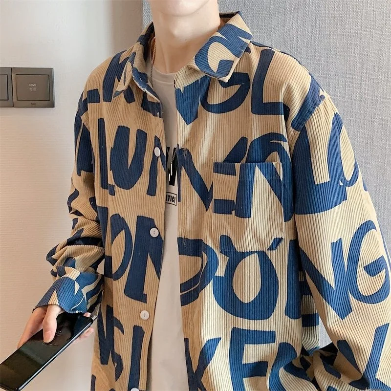 Мужская рубашка с длинным рукавом Privathinker Корейская Вельветовая Повседневная 2022