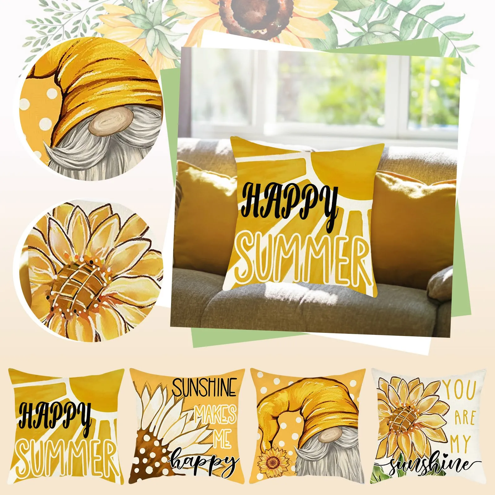 

Summer Sunflower Home Sofa Cover Decorative Monogram Pillow Case My Pillow Travel Pillow Case 2 Pack Dorm Decorative Pillows