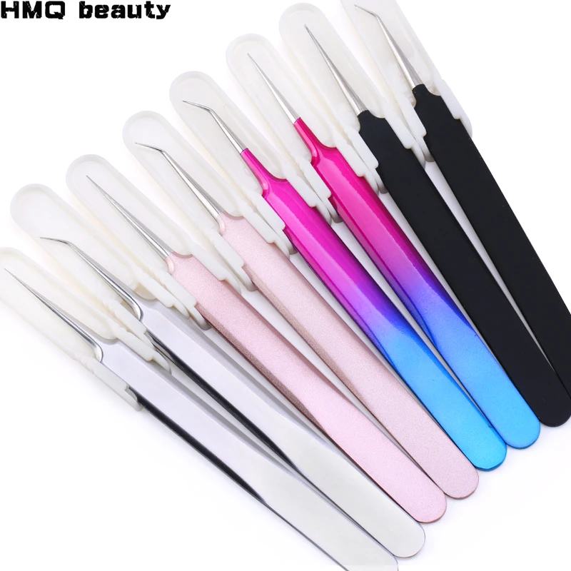 

1PC Tweezers Stainless Steel Gold Blue for eyelash extension high-precision eyelash extension tweezers Thin tip