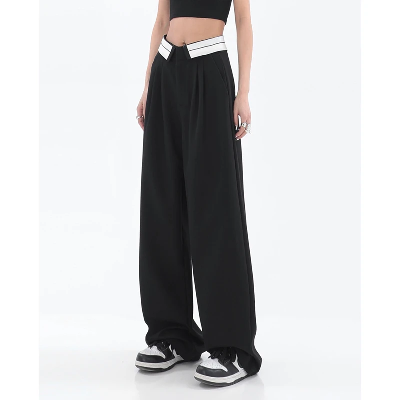 

Women's Clothing Black Suit Pants Straight Casual Fashion High Waist Baggy Wide Leg Pants Self Cultivation Trouser Ladies Summer