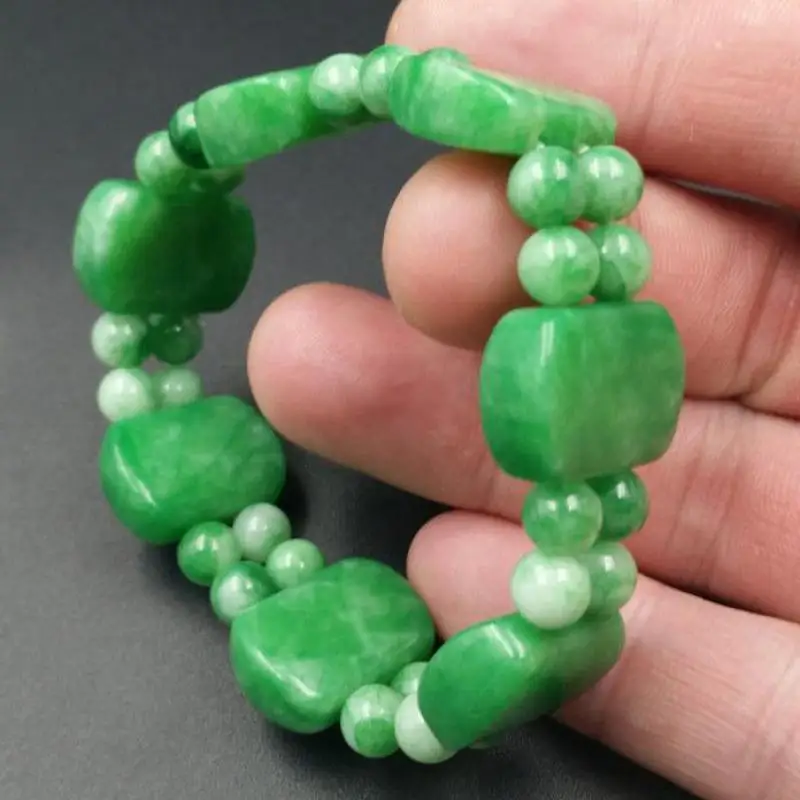 

Natural Green Jade Bracelet Women Healing Jewelry Real Myanmar Emerald Jadeite Elastic Beaded Bangle Lucky Amulet Bracelets