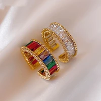 korea new design fashion jewelry luxury colorful square zircon rings elegant women shiny opening party accessories