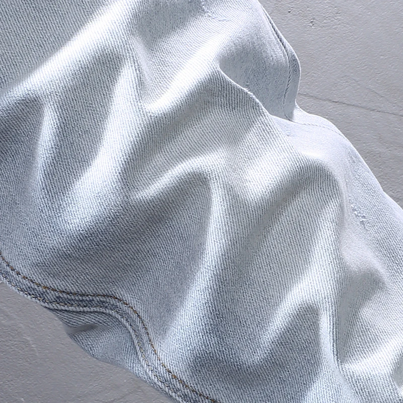 Fashion Vintage Men Jeans Retro Light Blue Elastic Stretch Slim Fit Casual Designer Jeans Men Korean Style Simple Denim Pants