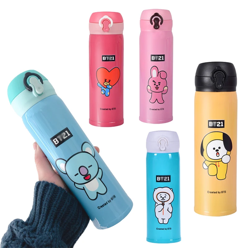 

500 мл кавайная аниме мультяшная Bt21 периферическая чашка для воды, термос, чашка для детей, студентов, чашка из нержавеющей стали, чашка для путешествий, поклонники, подарки