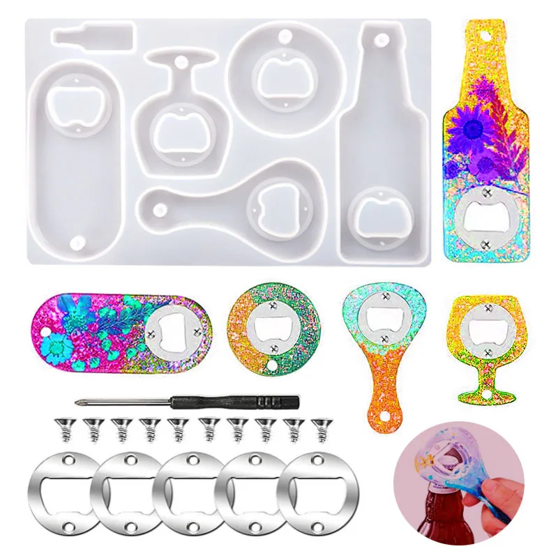 Beer Spanner Bottle Opener DIY Crystal Epoxy Resin Mold Dry Flower Mirror Silicone Mold for Resin Crafts Making Home Decoration