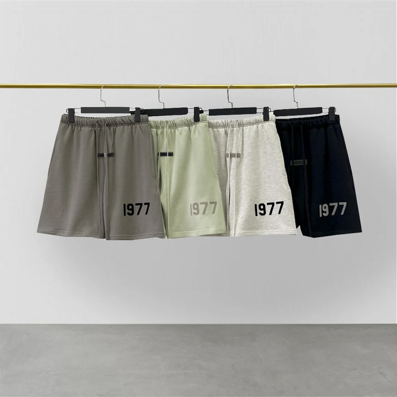 2022 New High Street Fashion Brand Season 7 ESSENTIALS Shorts 1977 Flocked Logo Hip Hop Loose Oversize Unisex Hoodie Shorts