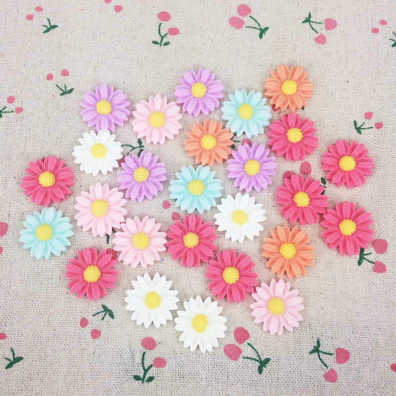 

50 Pieces Mixed Color Flat Back Resin Cabochon Sun Flower DIY Flatback Decorative Craft Scrapbooking Accessoires:21mm