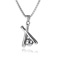 sheishow silver color baseball bat ball design pendant stainless steel men women necklaces sports trendy chain jewelry supplies