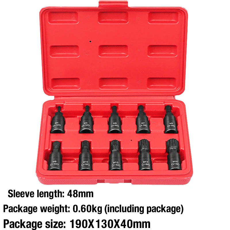 10Pc 12 Point Torx Bit Socekt Set 3/8" Adapter Allen Key Spline Bits Universal Head For Torque Spanner Ratchet Socket Wrench - купить по