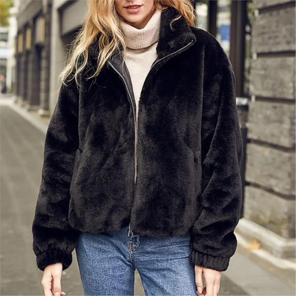 Women's Winter Coats 2022 Pure Color Zipper Long Sleeve Simple Designer Fur Jacket Autumn Winter Women Thermal With Pockets Coat