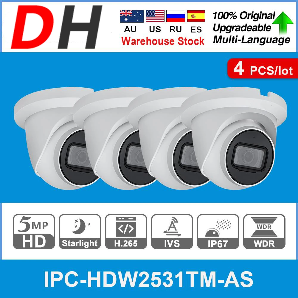 

Dahua Original IPC-HDW2531TM-AS 5MP POE Built-in Mic SD Card Slot H.265+ 30M IR IP67 Starlight Eyeball IP Camera 4pcs/lot