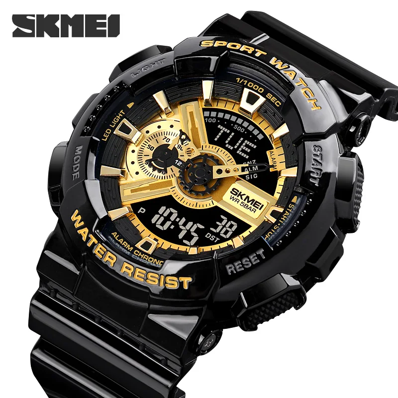 

SKMEI New Classic Sport Electronic Watch Led 2Time Display Digital Movement Watch Men Military Waterproof Chrono Countdown Clock