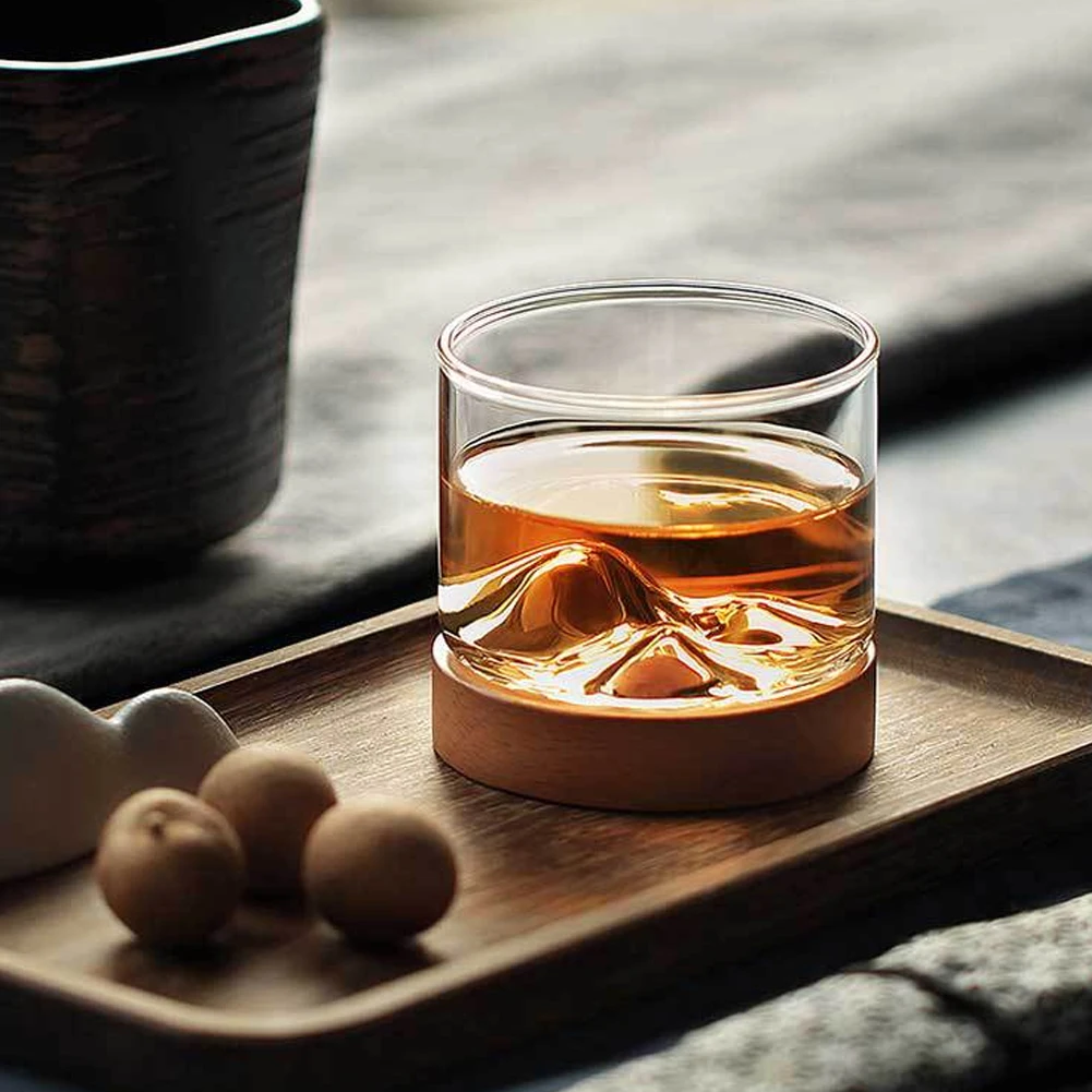 

Горный стакан для виски с деревянной основой, креативный термостойкий пивной бокал, прозрачная кружка для вина, воды, чая, посуда для бара, 1 ...
