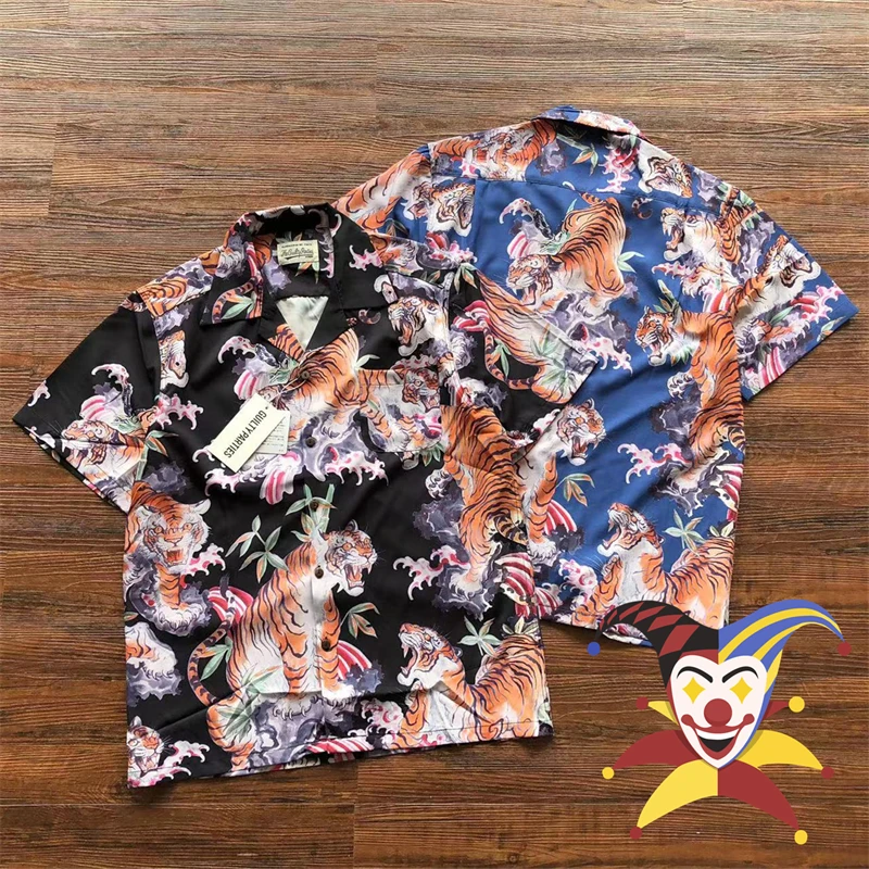 

Гавайская пляжная рубашка WACKO MARIA для мужчин и женщин, уличная одежда с узором тигра, Топ