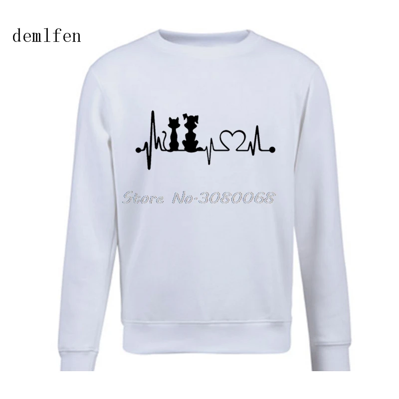 

Забавная толстовка с изображением собаки и кота, мужская хлопковая толстовка, осень и зима, Повседневная модная Мужская Утепленная флисова...