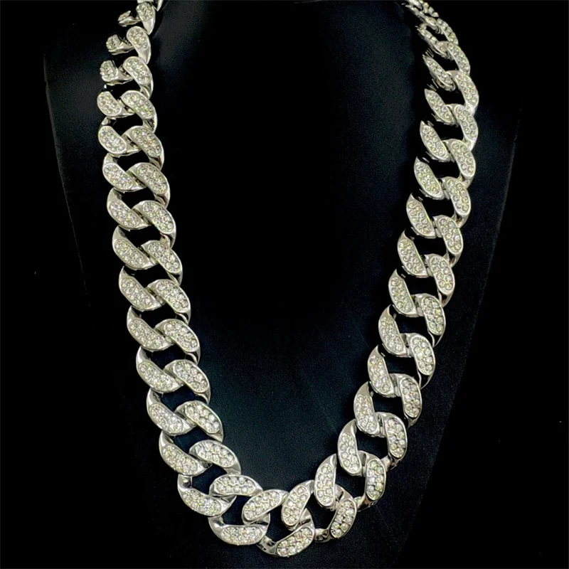 Хип-хоп блестящая 30 мм кубинская цепочка ожерелье для женщин и мужчин серебряный