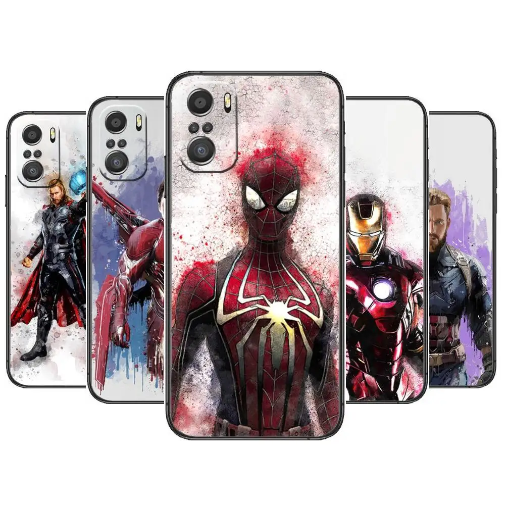 

Marvel Spiderman Iron Man Phone Case For xiaomi redmi 11 Lite pro Ultra 10 9 8 MIX 4 FOLD 10T Black Cover Silicone Back Prett
