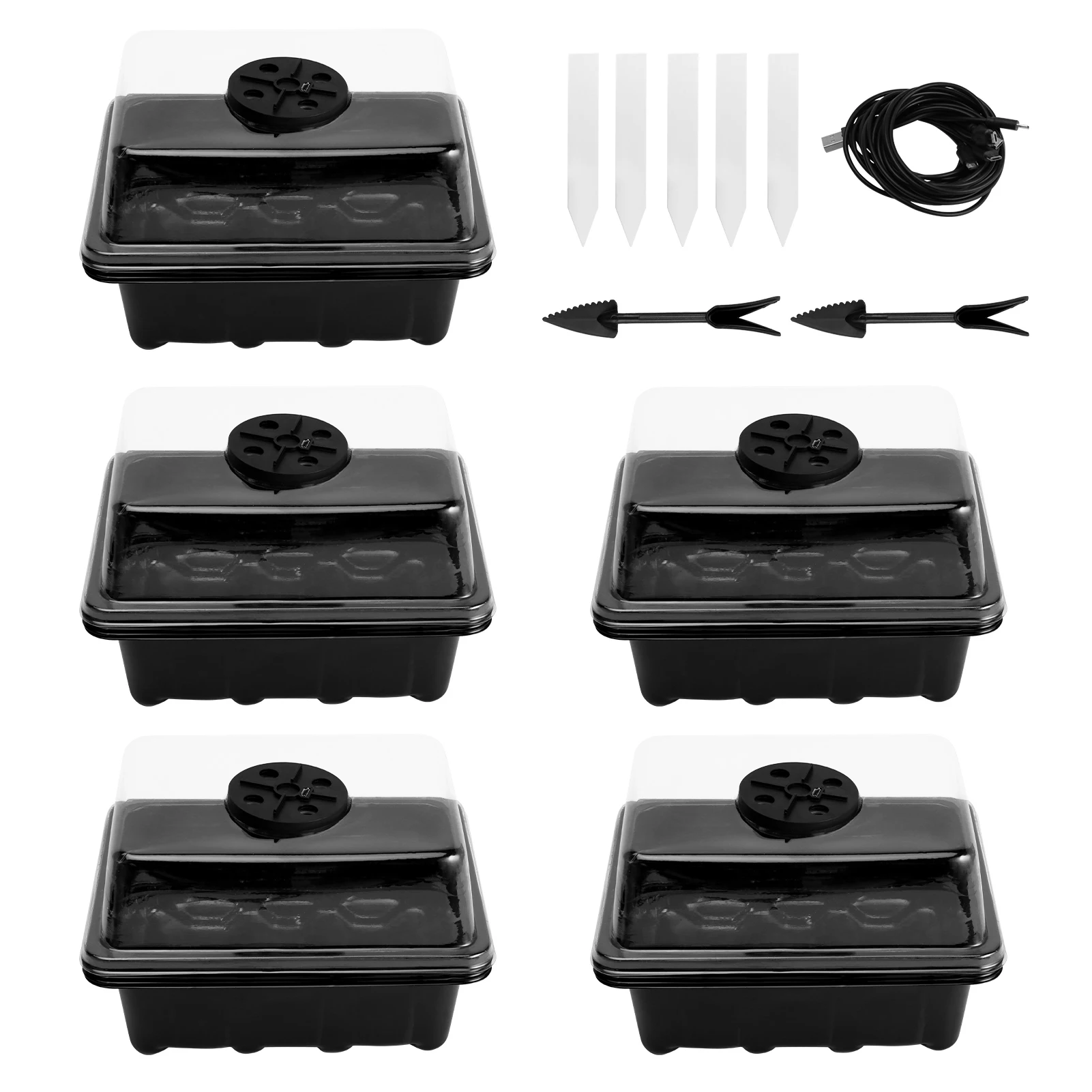 

13pcs/pack Humidity Adjustable Yard Flower Garden 12 Cells With Grow Light Drain Hole Propagator Seedling Starter Tray Practical