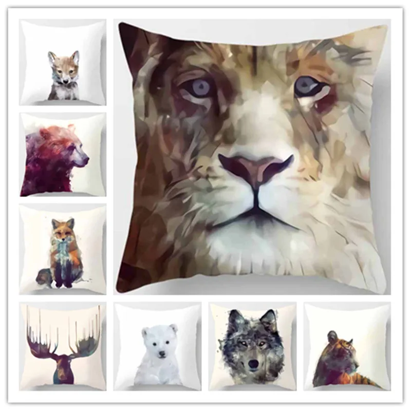 

Painting animal series cushion cover sofa office pillowcase peach decoration rainbow pillowcase home decoration