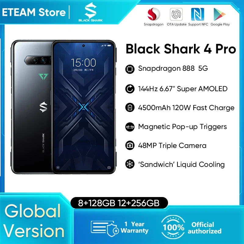 

Black Shark 4 Pro Global Version 5G Gaming Phone 6.67" Snapdragon 888 Celular 120W Charging Magnetic Pop-Up Triggers 144Hz NFC