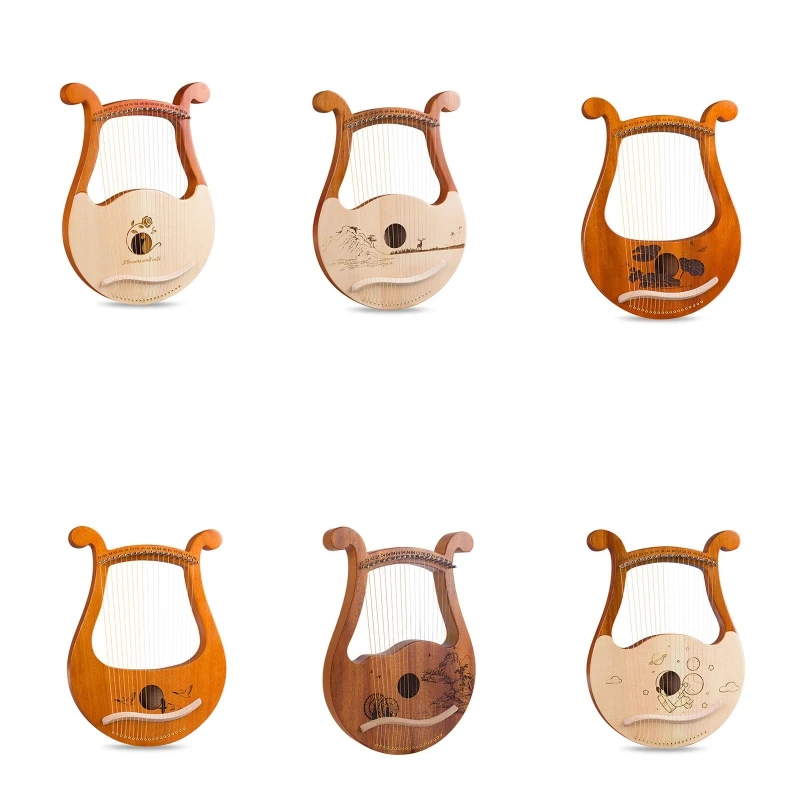 

19 String Mahogany Lyre Harp, Lyre Patterns Carved Symbols For Music Beginners