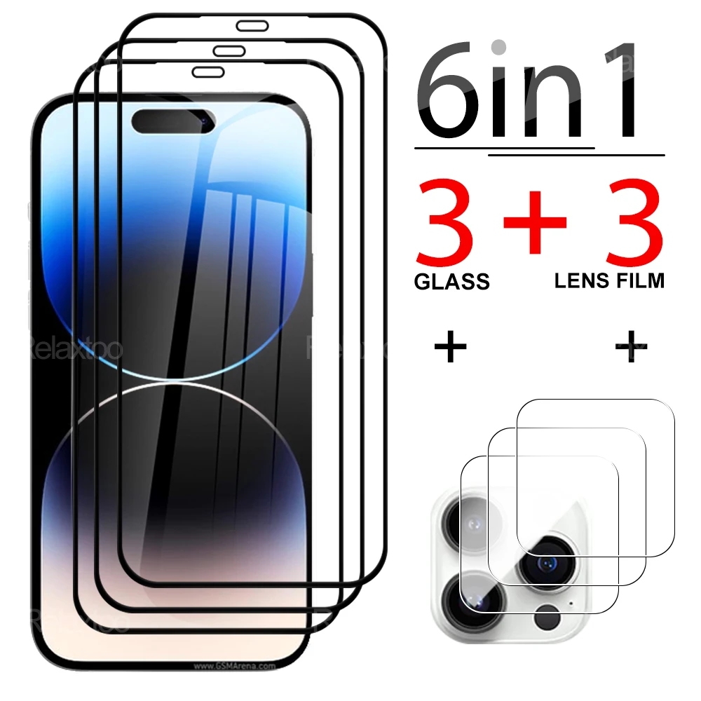 

6 в 1 закаленное стекло для экрана iPhone 14 Pro Передняя пленка для телефона и объектив камеры Защитное стекло для iPhone 14Plus 14 Pro max