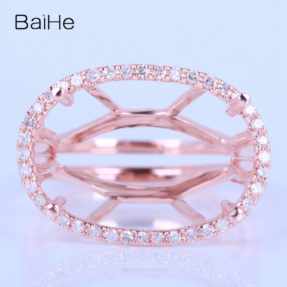 

BAIHE Solid 14K Rose Gold(AU585) Certified Oval cut Engagement Women Cute/Romantic Fine Jewelry Elegant unique Semi Mount Ring