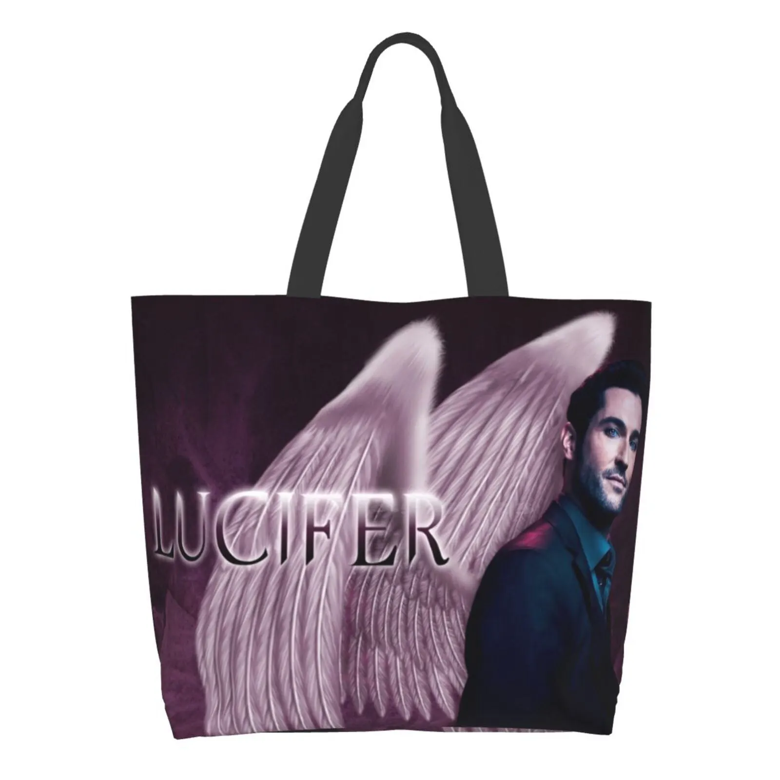 

Lucifer Purple High Quality Large Size Tote Bag Lucifer Tom Ellis Mornin Devil Angel Kristin Harris Tv Show