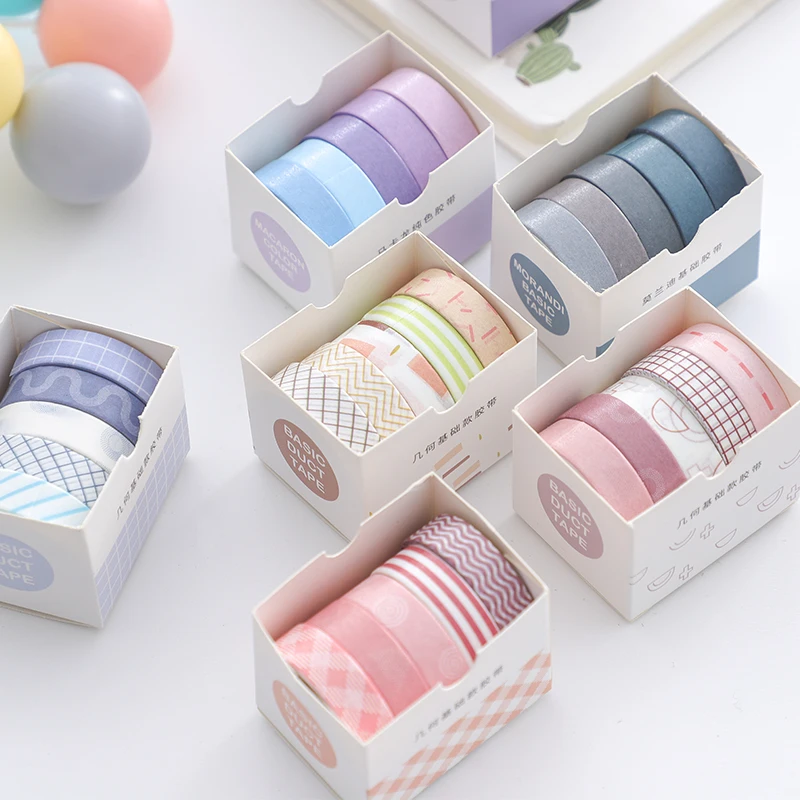 

5Rolls/box Solid Color Decorative Masking Tape Washi Tape Set Cute Scrapbooking Adhesive Tape School Stationery Supplies