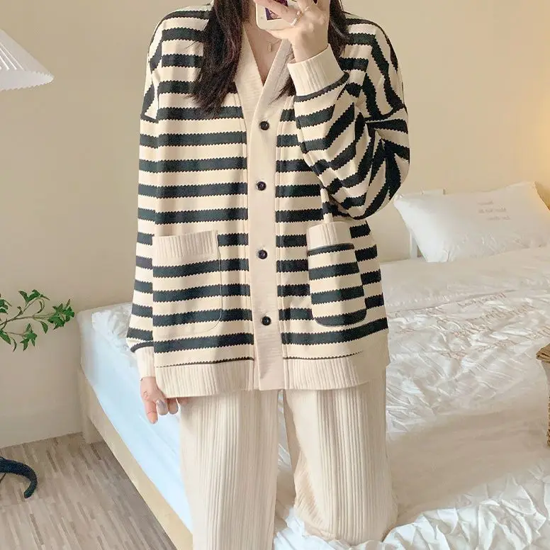 Autumn Pajamas Set Casual Sleepwear For Women Elastic Print Pyjama Women's Fashion Sweet Plaid Homewear Clothes Big Size