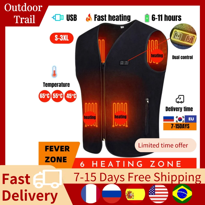 

6/11 Zone Heating Vest 3-Speed Adjustable Vest Man Women Hiking Accessories Warmer Jacket USB Charging куртка с подогревом