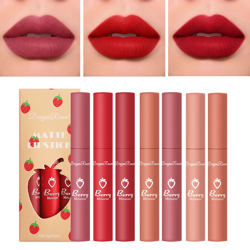 

3pcs/set Velvet Matte Lip Long-lasting Non-marking Lipstick 12 Colors Velvet Matte Lipstick Lip Gloss Cosmetic Makeup Supplies
