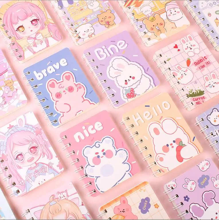 

Блокнот Kawaii Bear Rabbit в катушке с милым питомцем, портативный блокнот A7, дневник, планировщик, канцелярские принадлежности, подарок, школьные п...