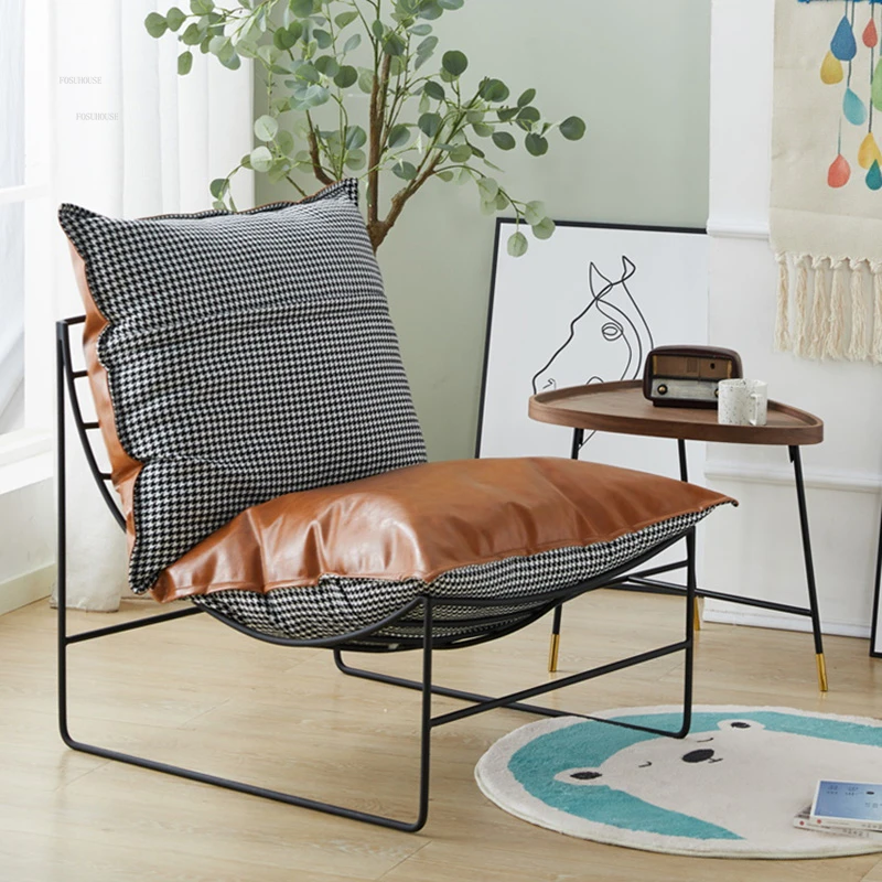 Кресло для гостиной Nordic Wrought Iron Single, дизайнерское балконное кресло с спинкой, креативная ленивая мебель для спальни.