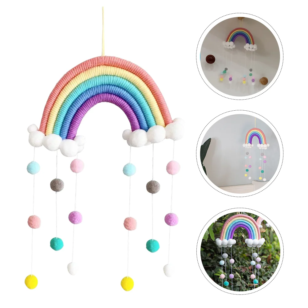 

Rainbow Wall Hanging Macrame Decor Cloud Room Nursery Pom Mobile Crib Woven Tapestry Baby Garland Ceiling Ornament Kids Tassel