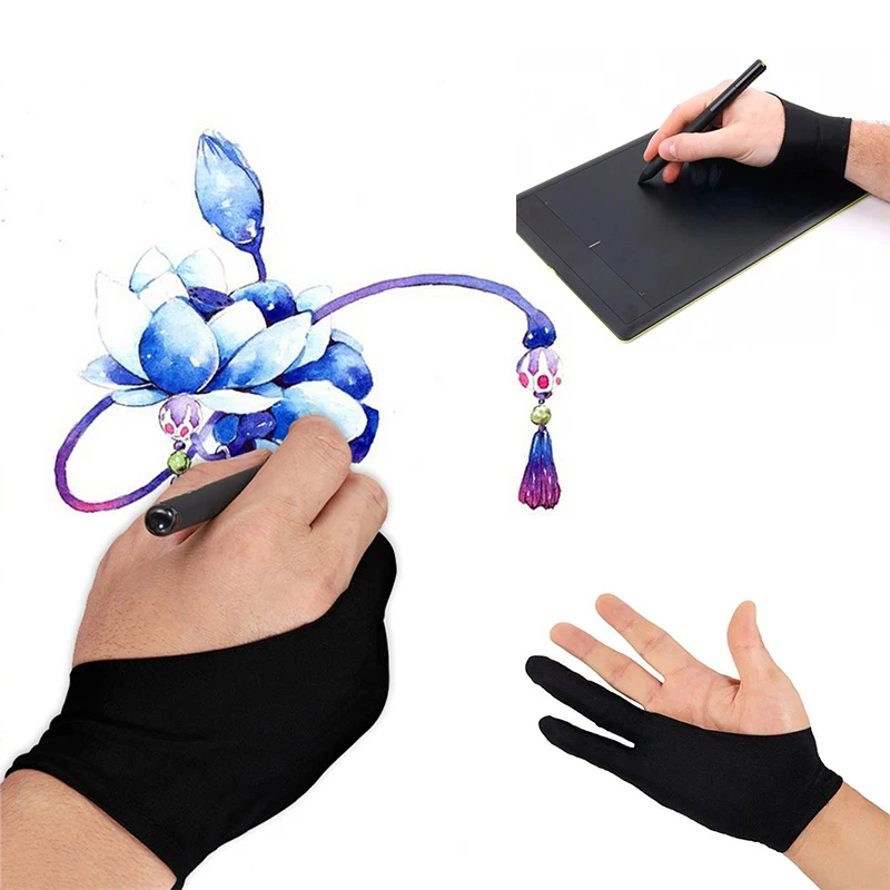 

3 Sizes Two Finger Anti-fouling Glove For Artist Drawing & Pen Graphic Tablet Pad Household Gloves Right Left Hand Black Glove
