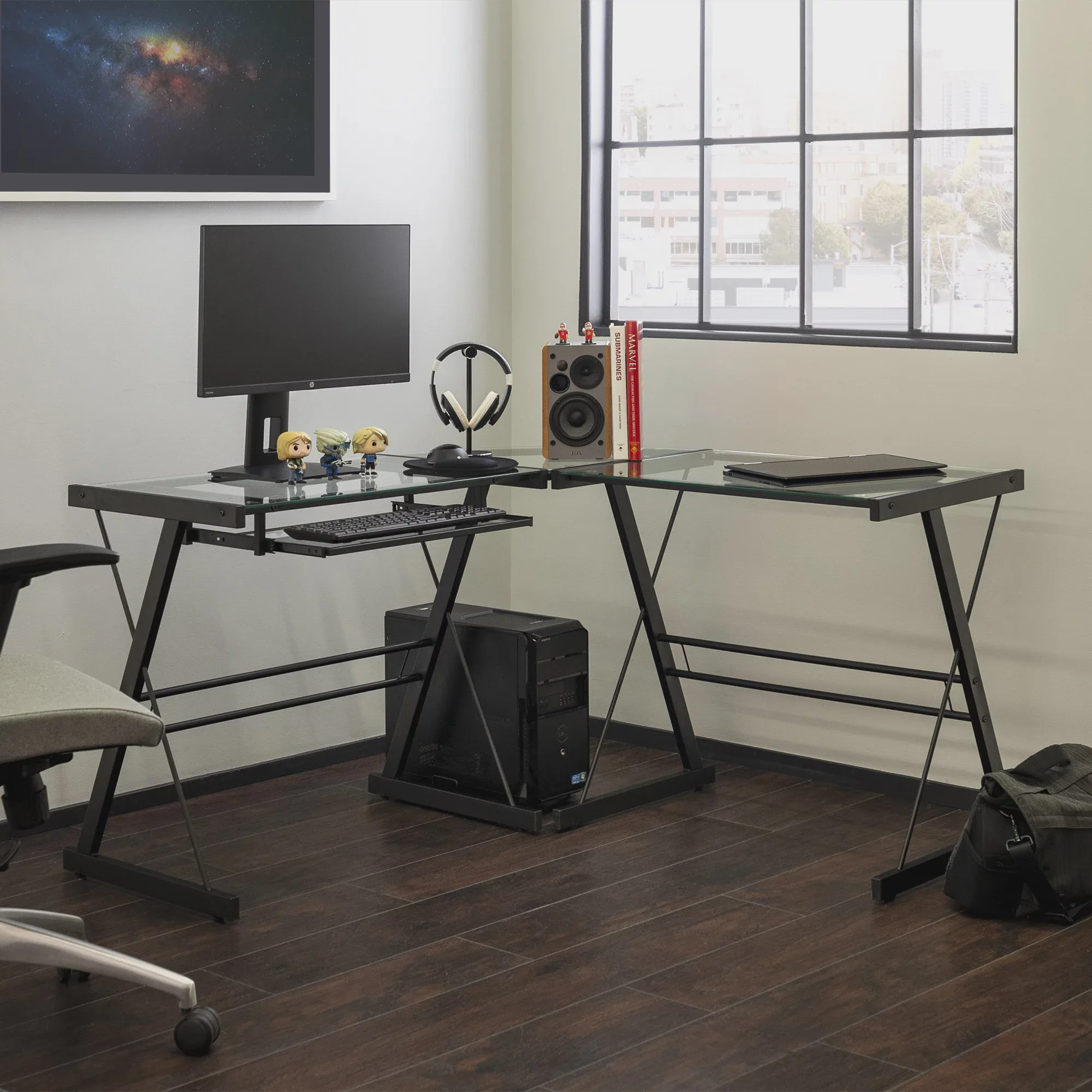 

Black Glass Top Corner Computer Desk - Clear