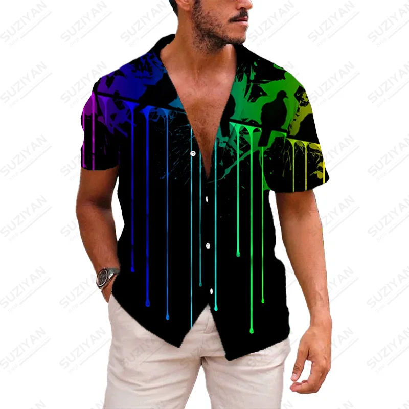 

Handsome Summer For Men Fashionable Printed Clothes Chic Hot Selling Button Non-Iron Clothes Top Quality Color Street Hawaiian