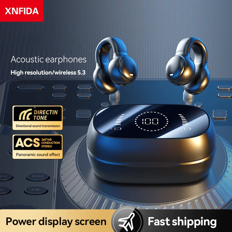 

Ear Clip Bone Conduction Bluetooth Headset Non In Ear Sports Digital Display Long Endurance Headset Heavy Bass Headset