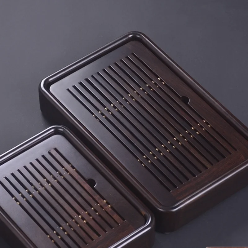 Black Chinese Tea Tray Drain Solid Wood Modern Wooden Tea Tray For Food Decorative Plate Vassoio Legno Kitchen Accessories ZP50P