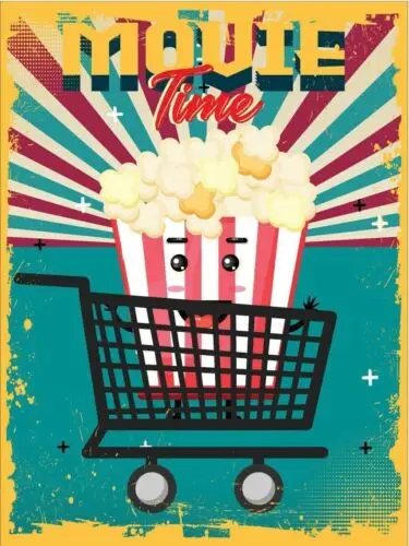 1p металлическая табличка в винтажном ретро-стиле Movie Time Попкорн Классическая